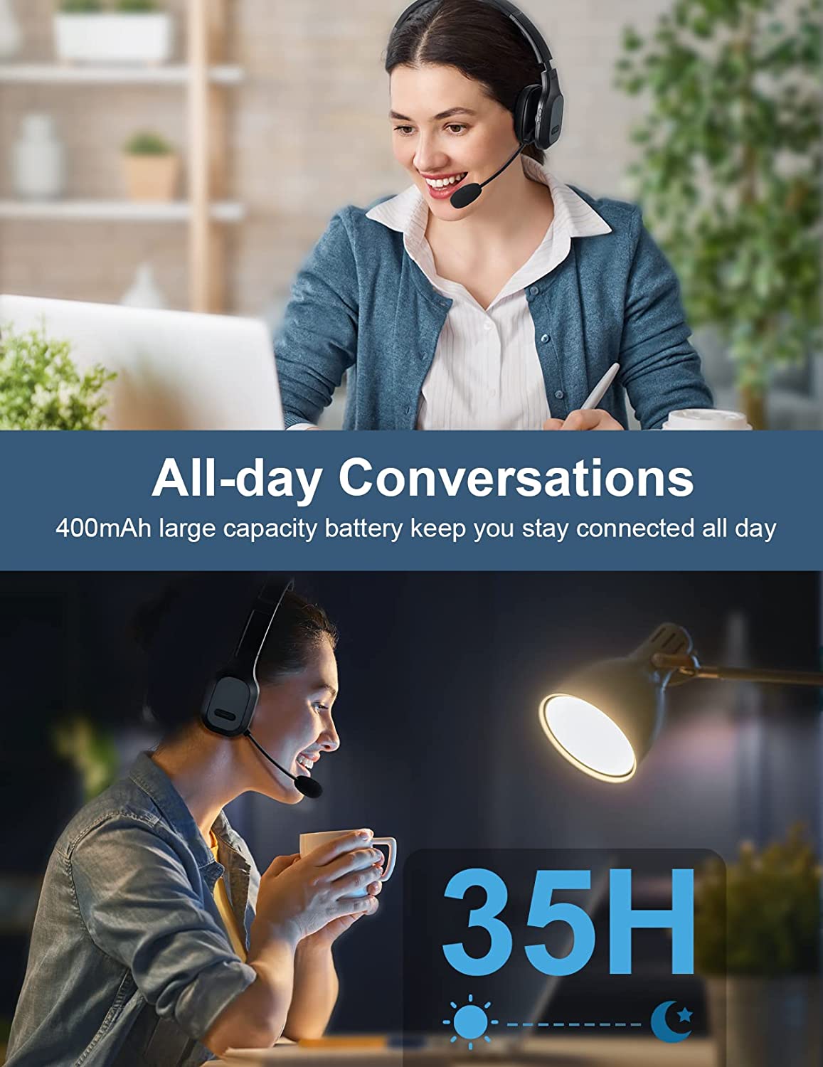 Mpow Bluetooth Headset with Microphone, AI Noise Cancelling Headset with 35Hrs Playtime