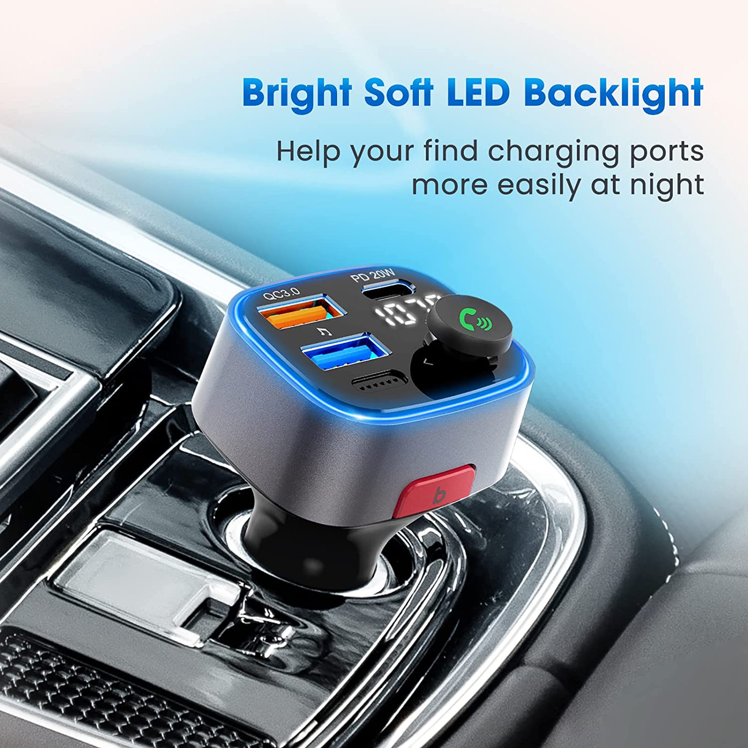 Bluetooth V5.0 Bluetooth FM Transmitter for Car, QC3.0 & PD 20W Wireless Radio Adapter