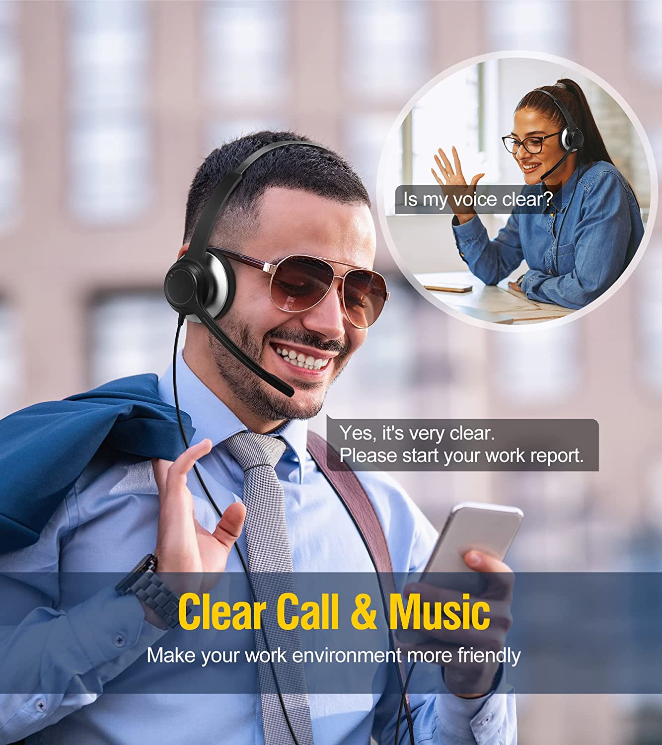 3.5mm&USB&Type-c Headset with Microphone for Laptop, Single Side Headset with Microphone for PC