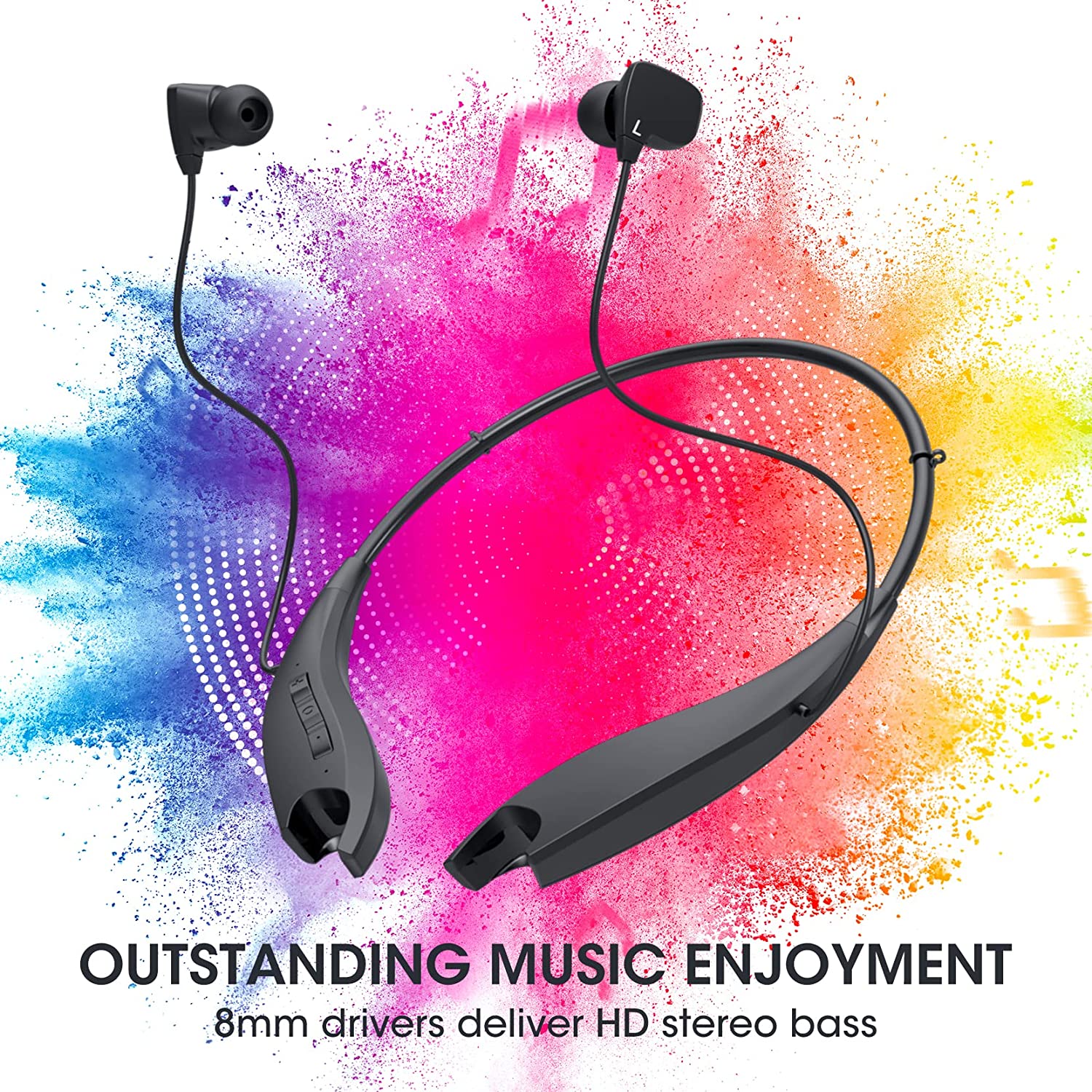 Neckband Bluetooth Headphones with 24H of Playback Noise Cancelling Microphones for Clear Calls